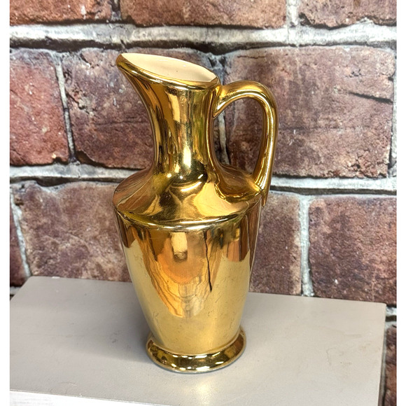 Vintage Gilded Porcelain Cruet Gold w Handle Oil/ Vinegar Metallic 1970s - Picture 1 of 7